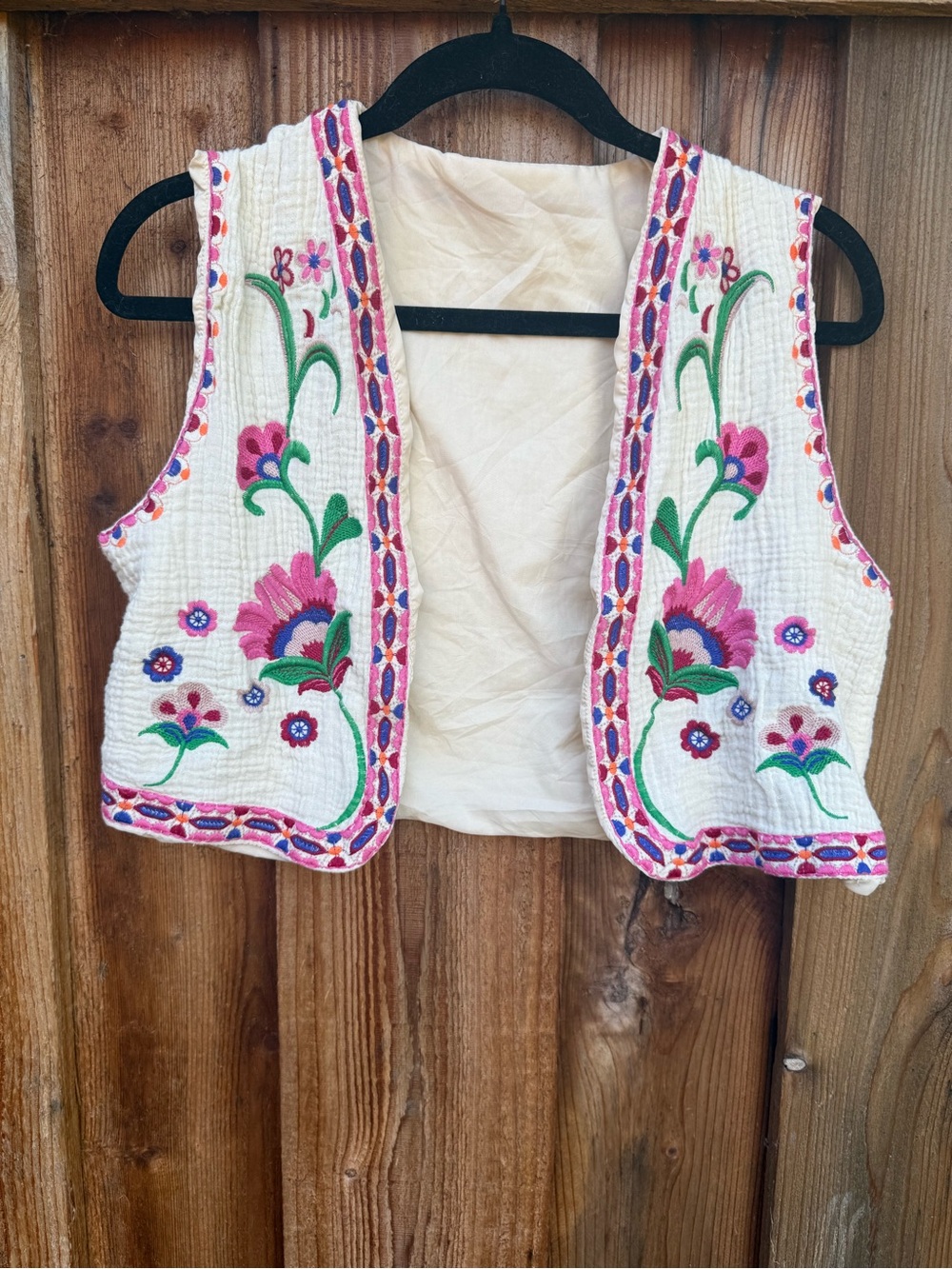 Embroidered Cream Floral Cropped Vest - Women
